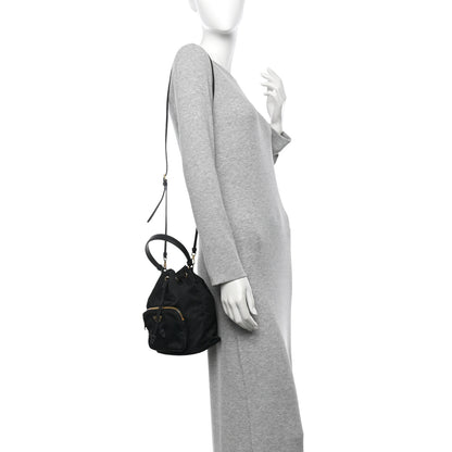 Prada Saffiano Tessuto Nylon Mini Bucket Crossbody Bag Black 2 of 13