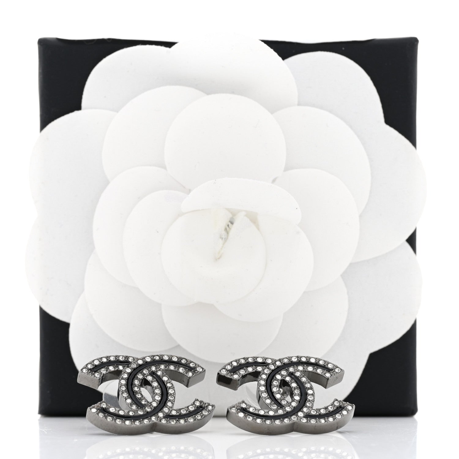 Chanel Enamel Crystal CC Earrings Black Silver 5 of 5