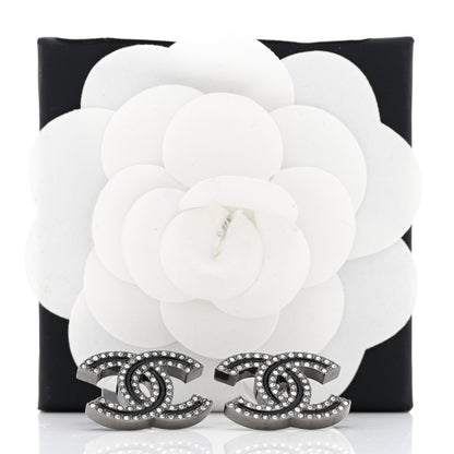 Chanel Enamel Crystal CC Earrings Black Silver 5 of 5