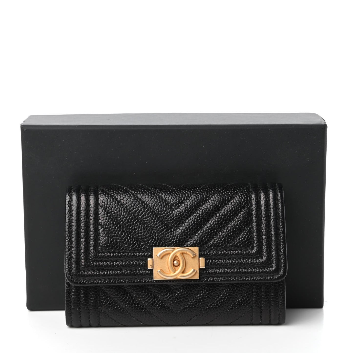 Caviar Quilted Boy Flap Card Holder Black