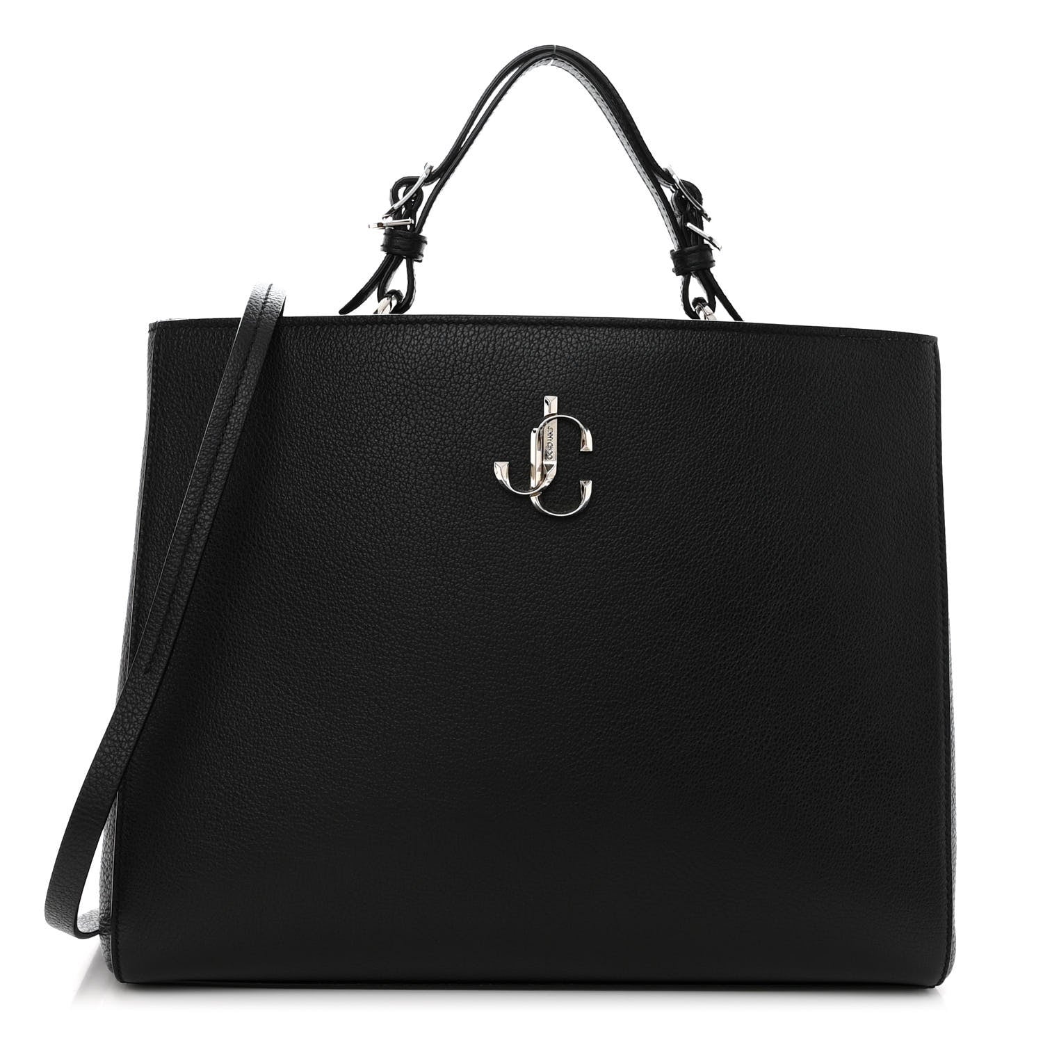 Jimmy Choo Calfskin Large Varenne Logo Top Handle Satchel Black 1 of 11