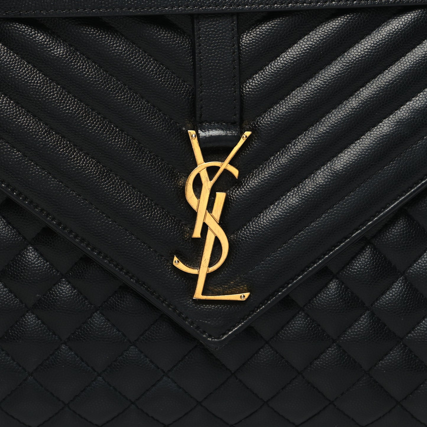 Grain De Poudre Textured Mixed Matelasse Large Triquilt Monogram Satchel Black