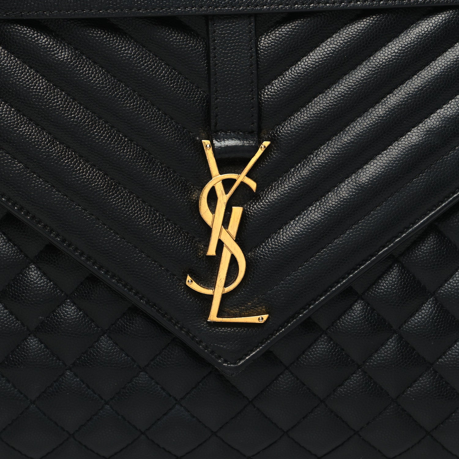 Saint Laurent Grain De Poudre Textured Mixed Matelasse Large Triquilt Monogram Satchel Black 8 of 11