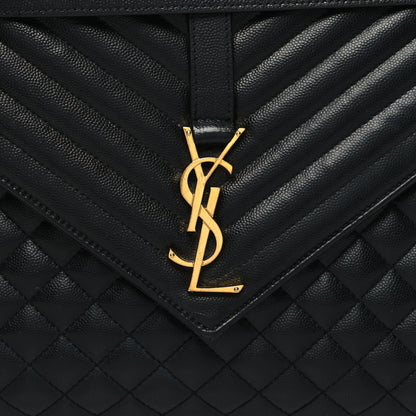 Saint Laurent Grain De Poudre Textured Mixed Matelasse Large Triquilt Monogram Satchel Black 8 of 11