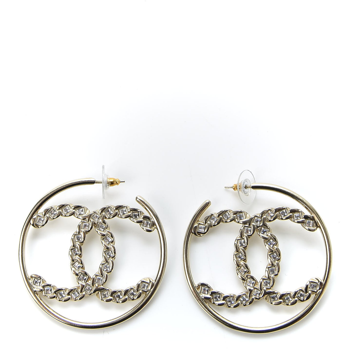 Crystal High Society CC Hoop Earrings Gold