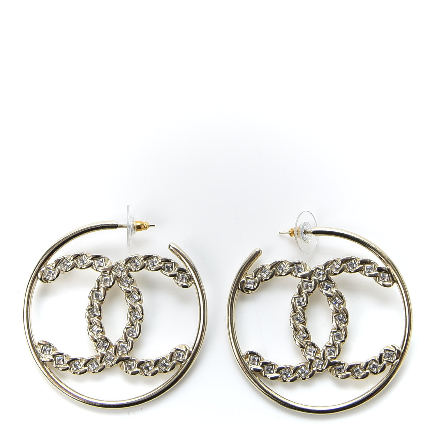 Chanel Crystal High Society CC Hoop Earrings Gold 1 of 5