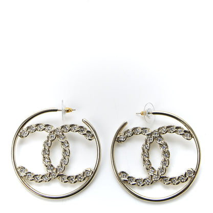 Chanel Crystal High Society CC Hoop Earrings Gold 1 of 5