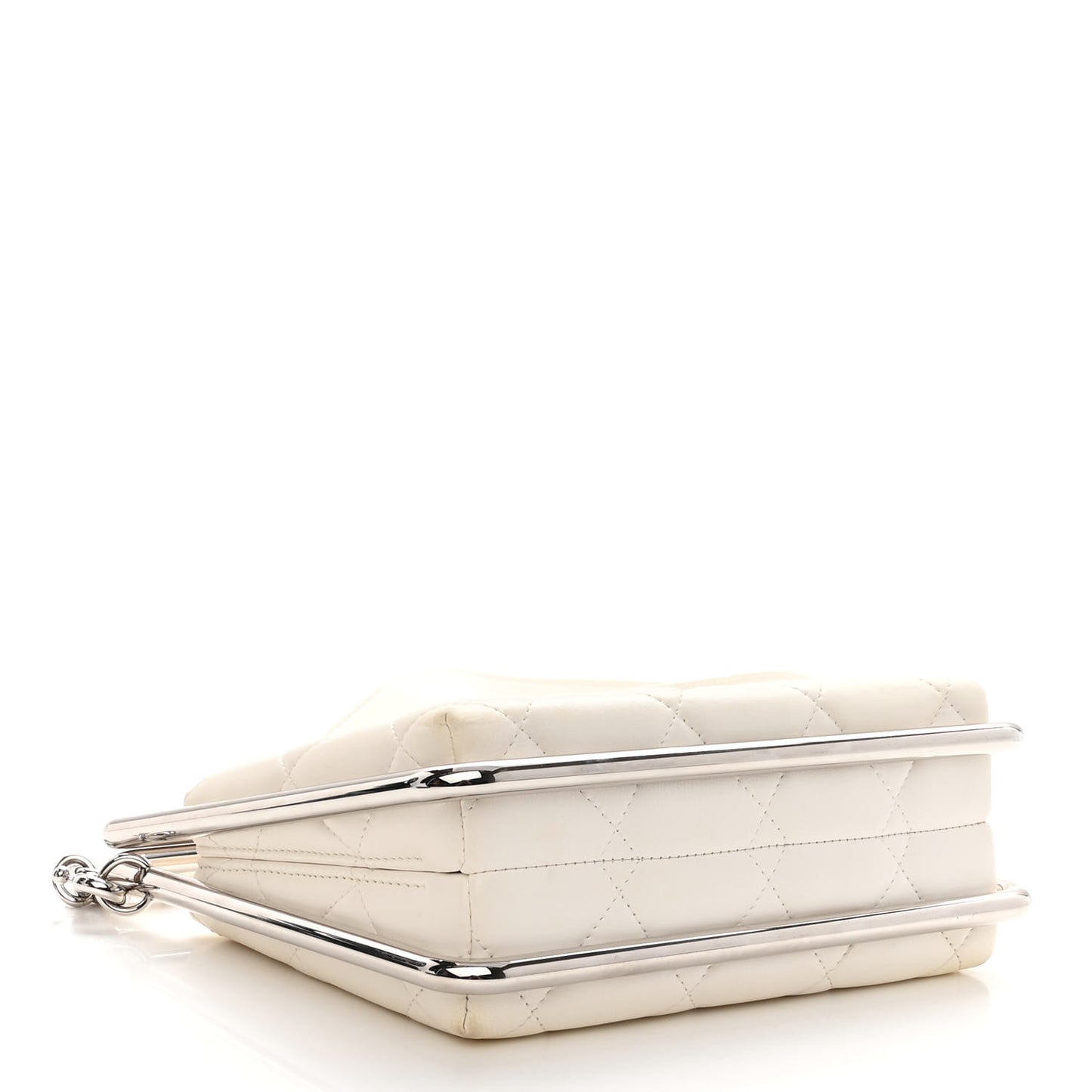 Quilted Lambskin Metal Bar Clutch Bag White