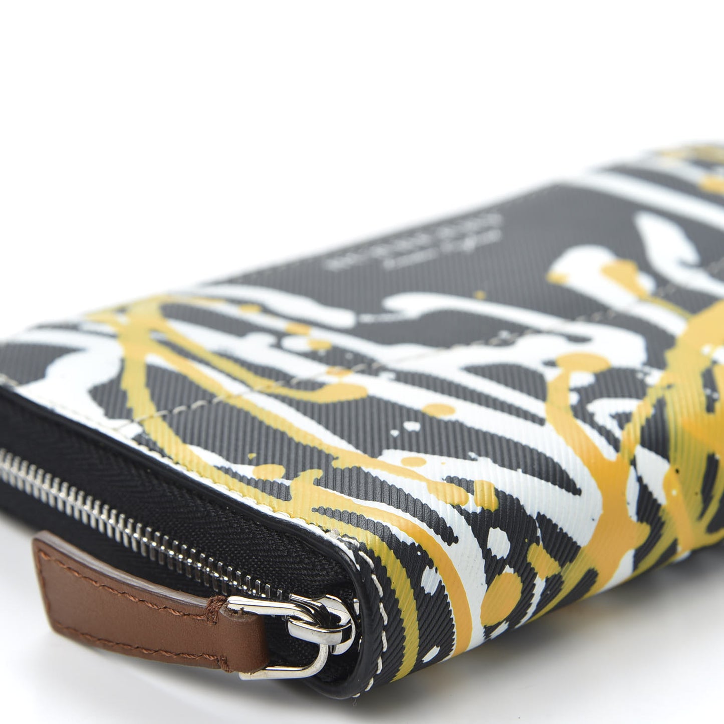 Trench Calfskin Splash Print Zip Around Wallet Black