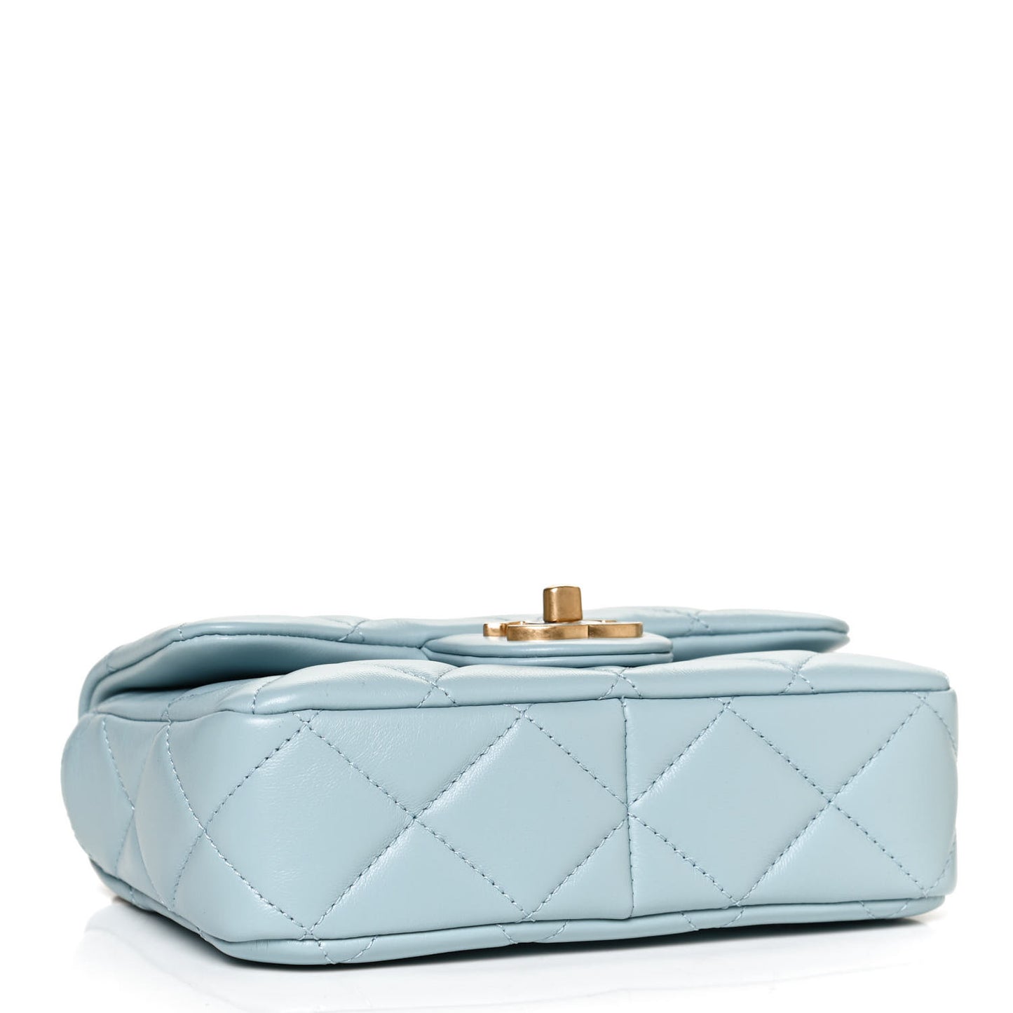Lambskin Enamel Quilted Mini Pending CC Square Flap Light Blue