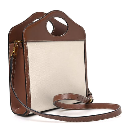 Burberry Canvas Smooth Calfskin Two Tone Mini Pocket Bag Natural Malt Brown 3 of 10
