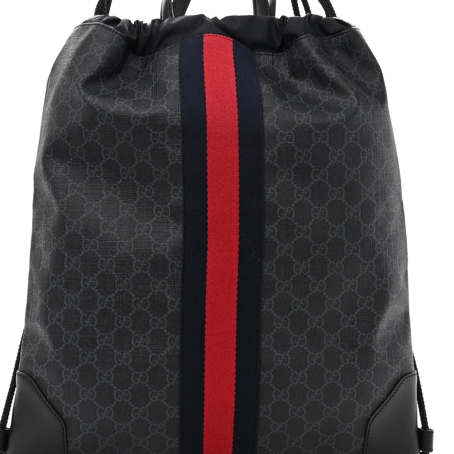 Soft GG Supreme Monogram Appia Calfskin Web Drawstring Backpack Black