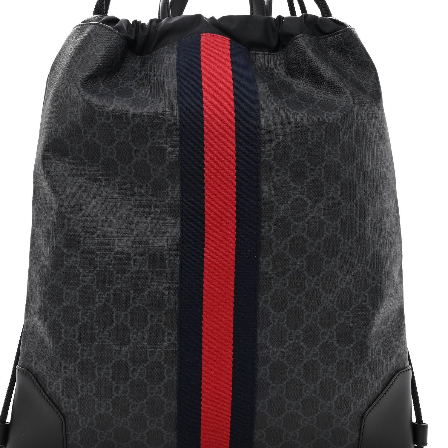 Gucci Soft GG Supreme Monogram Appia Calfskin Web Drawstring Backpack Black 8 of 10