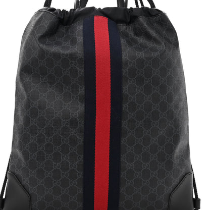 Gucci Soft GG Supreme Monogram Appia Calfskin Web Drawstring Backpack Black 8 of 10