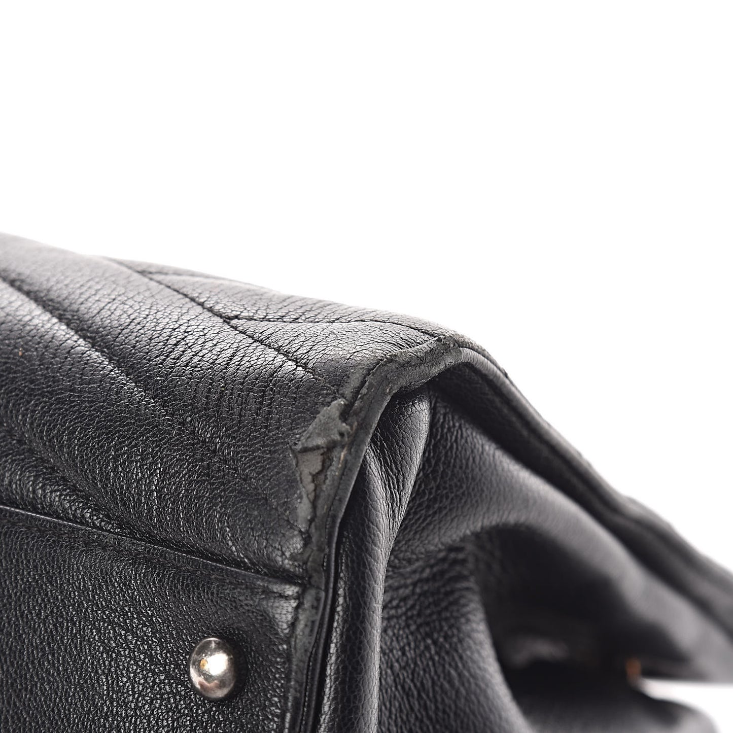 Shiny Goatskin Chevron Quilted Large Gabrielle Shopping Tote Black