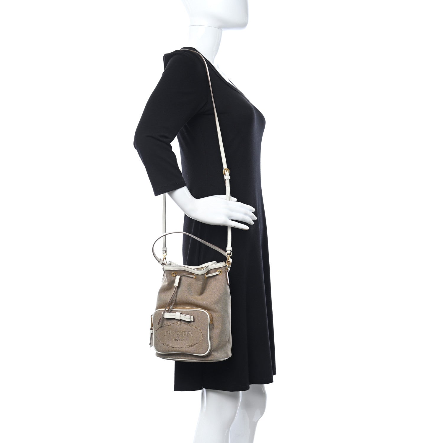 Prada Jacquard Logo Mini Bucket Crossbody Bag Corda Talco 2 of 9