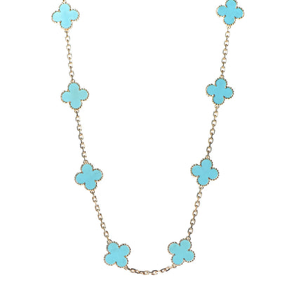 Van Cleef & Arpels 18K Yellow Gold Turquoise 10 Motifs Vintage Alhambra Necklace 1 of 15
