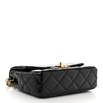 Chanel Shiny Lambskin Quilted Golden Links Top Handle Flap Black 4 of 10