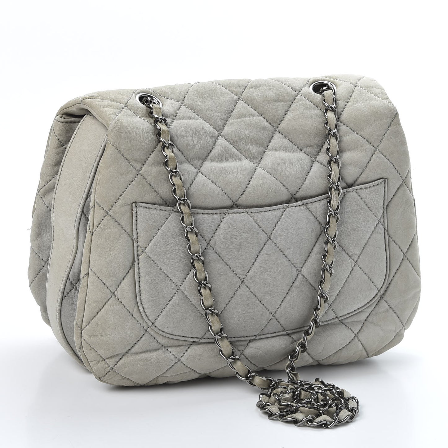 Lambskin Quilted Large 3 Flap Grey