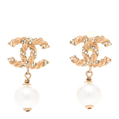 Chanel Crystal Pearl CC Drop Earrings Gold 1 of 9