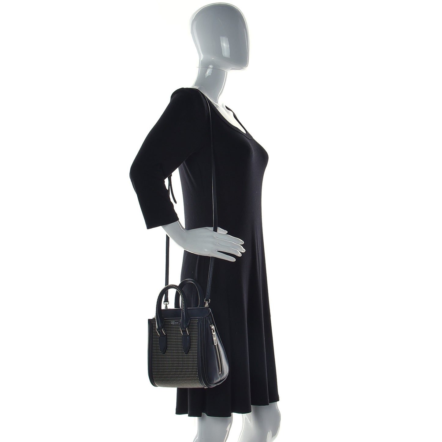 Calfskin Studded Mini Heroine Top Handle Bag Black
