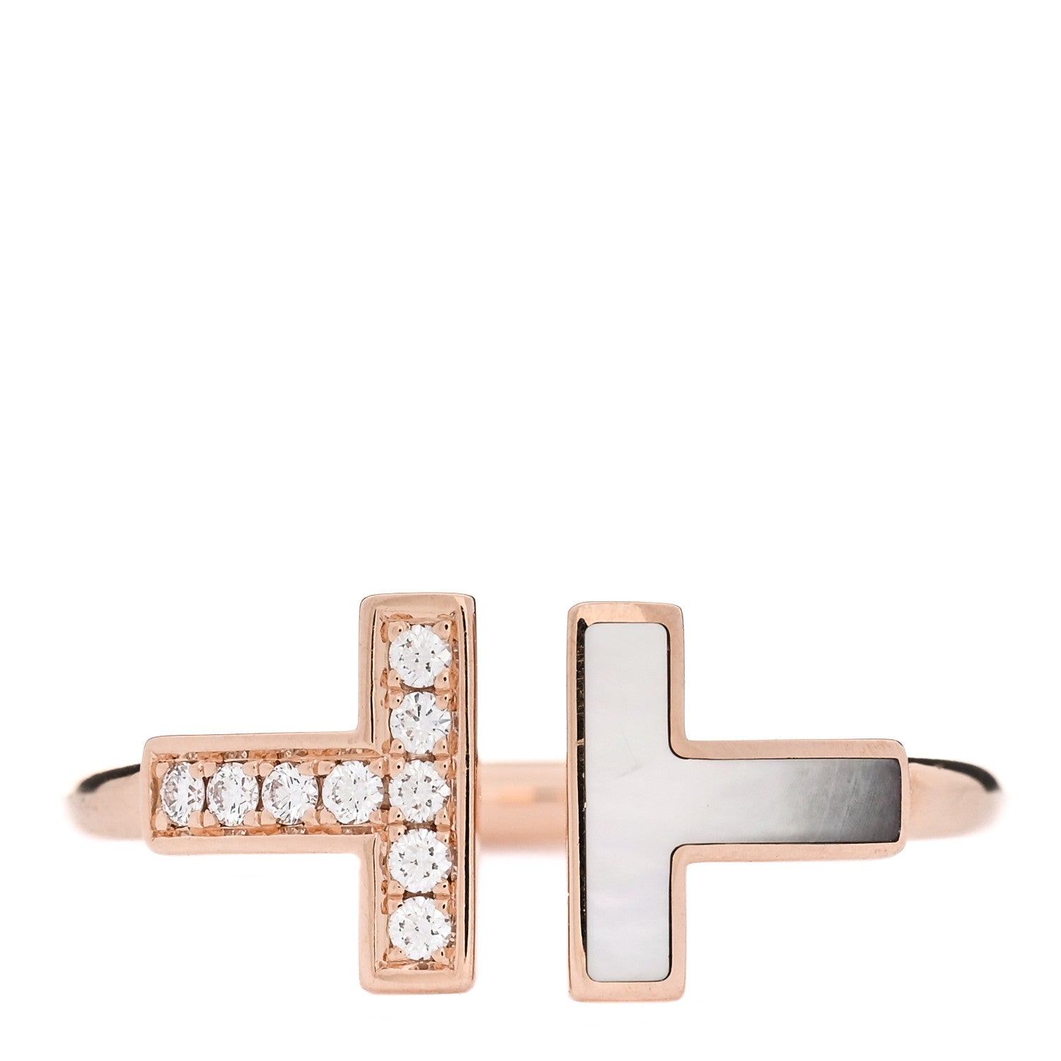 Tiffany 18K Rose Gold Diamond Mother of Pearl T Wire Ring 52 6 1 of 4