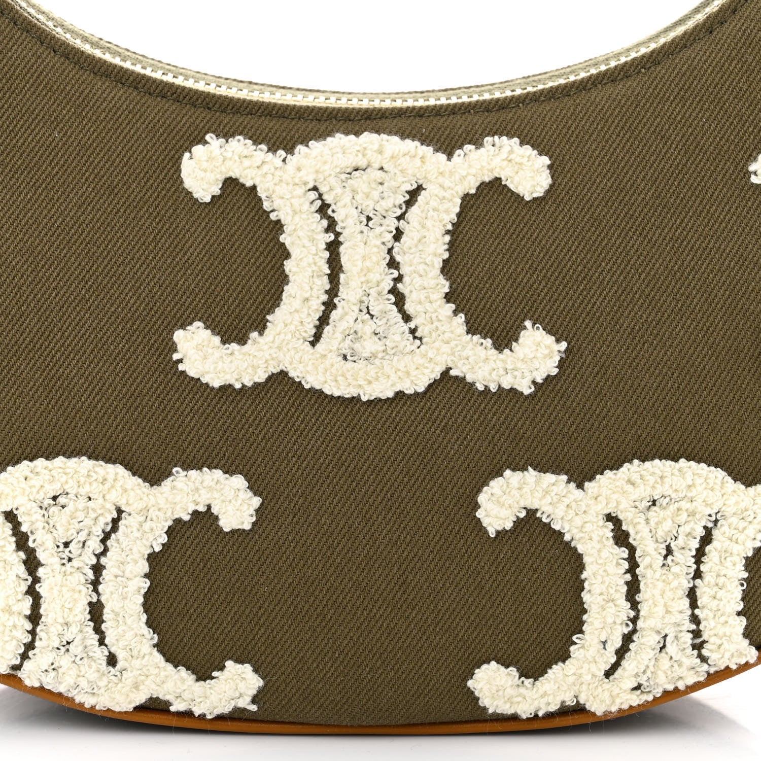 Celine Cotton Gabardine Bouclette Embroidered Medium Strap Ava Triomphe Shoulder Bag Khaki Tan 8 of 10