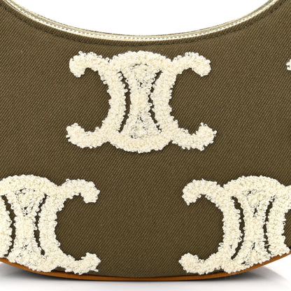 Celine Cotton Gabardine Bouclette Embroidered Medium Strap Ava Triomphe Shoulder Bag Khaki Tan 8 of 10