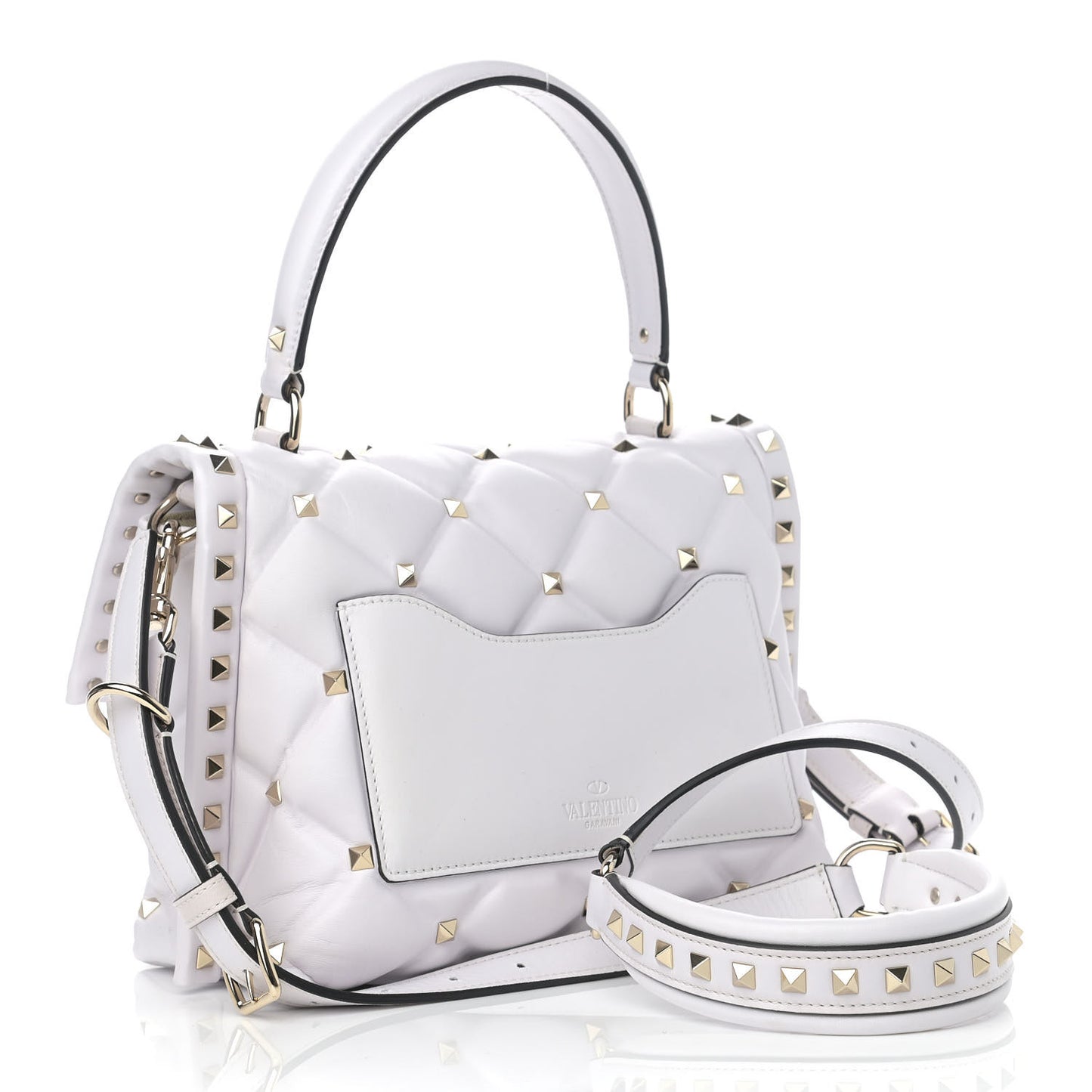 Lambskin VLTN Print Candystud Top Handle Bag Optic White Black