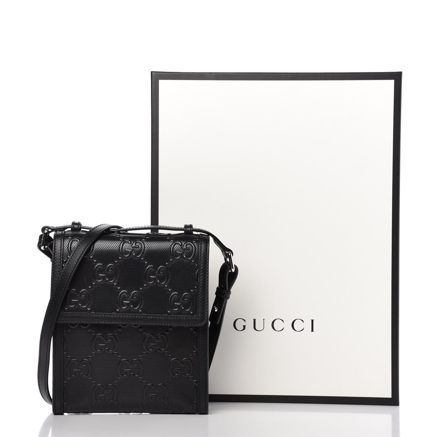 Gucci Calfskin GG Tennis Embossed Messenger Bag Black 10 of 10