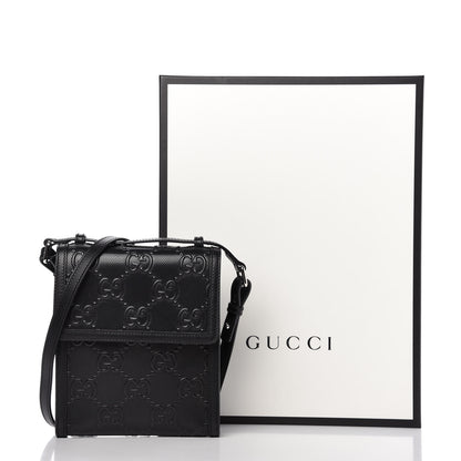 Gucci Calfskin GG Tennis Embossed Messenger Bag Black 10 of 10