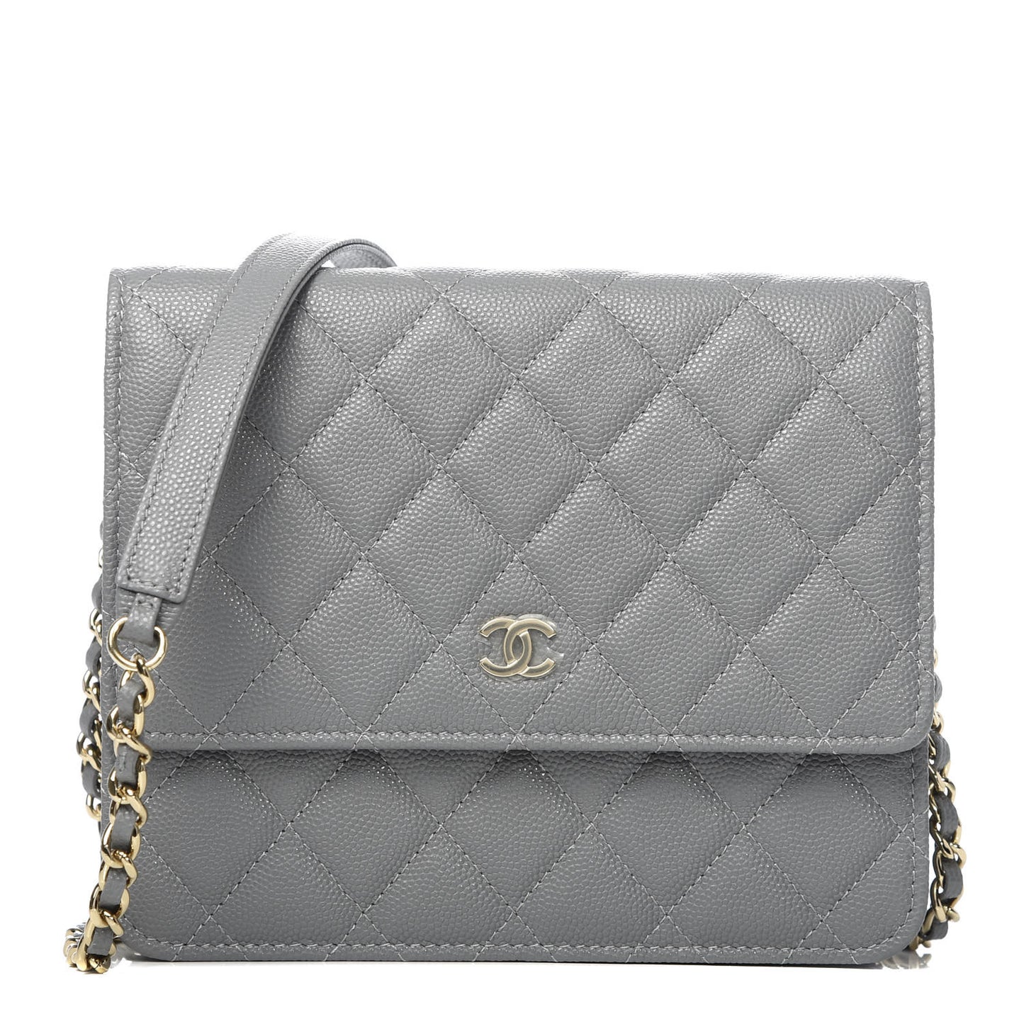 Caviar Quilted Square Wallet On Chain WOC Grey