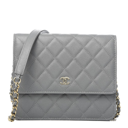 Chanel Caviar Quilted Square Wallet On Chain WOC Grey 1 of 12