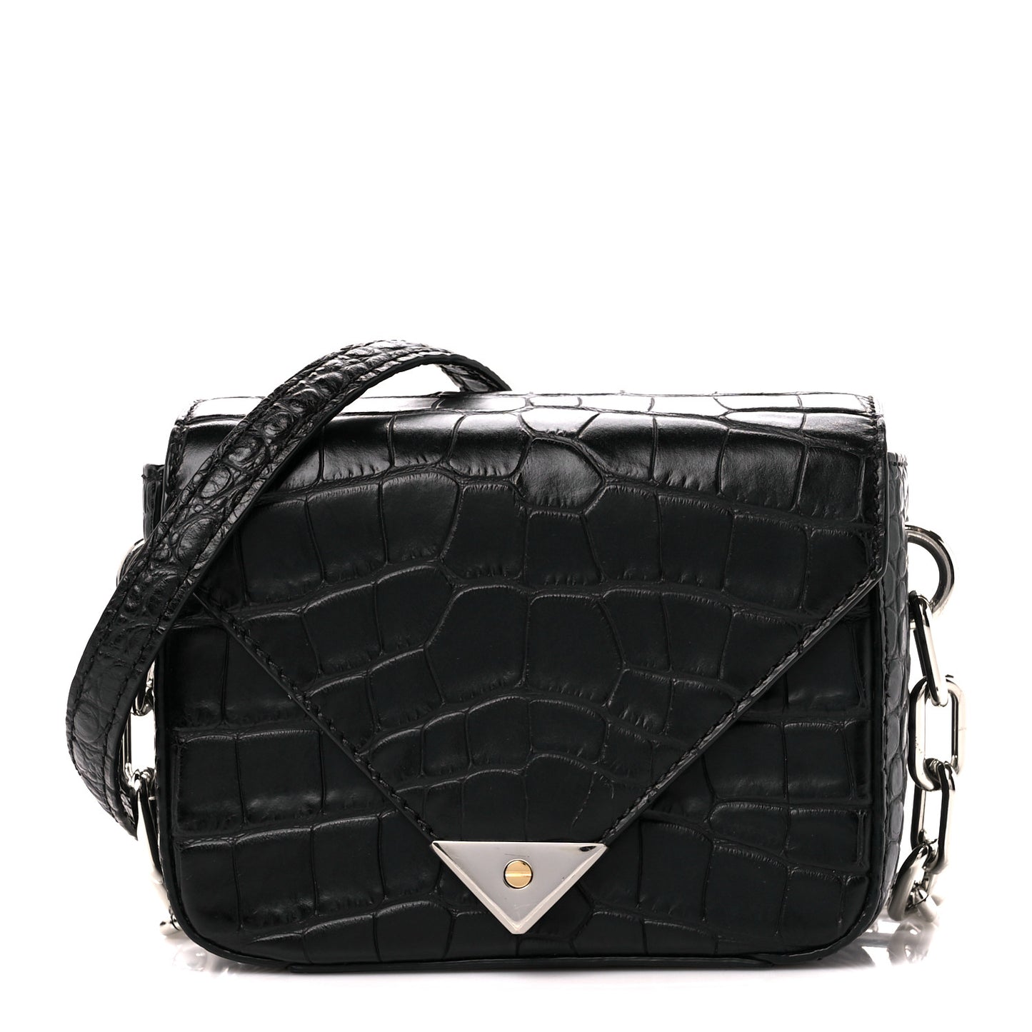 Crocodile Calfskin Embossed Mini Prisma Envelope Shoulder Black