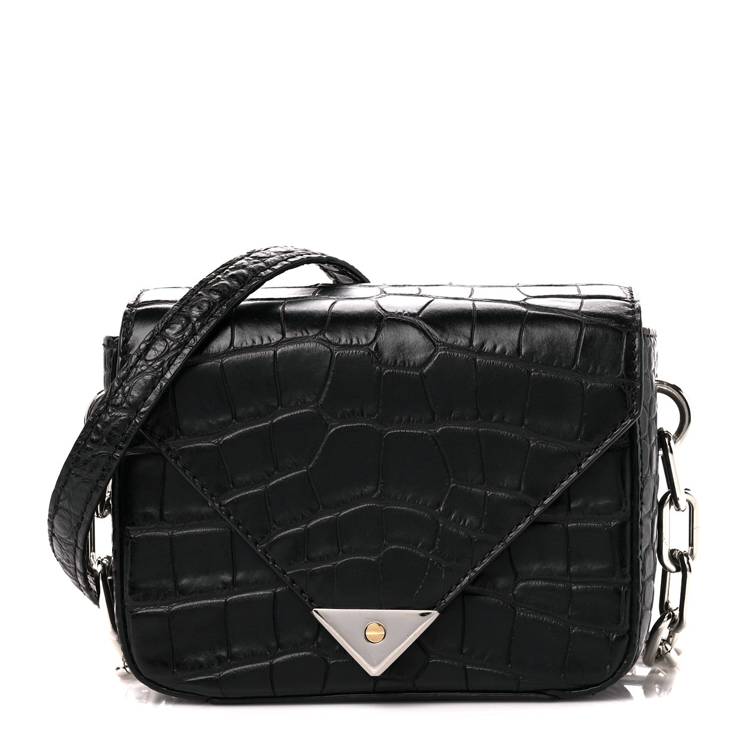 Alexander Wang Crocodile Calfskin Embossed Mini Prisma Envelope Shoulder Black 1 of 11