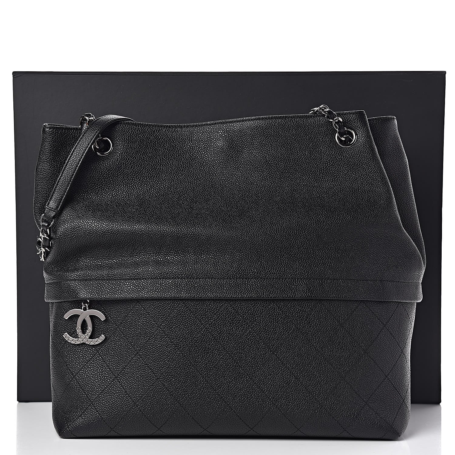 Chanel Crumpled Grained Calfskin Zip and Carry Shopping Tote Black 11 of 11