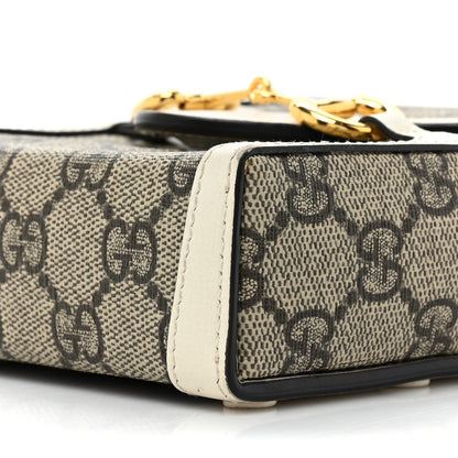 Gucci GG Supreme Monogram Azalea Calfskin Mini Horsebit 1955 Crossbody Bag Beige Ebony Mystic White 7 of 15