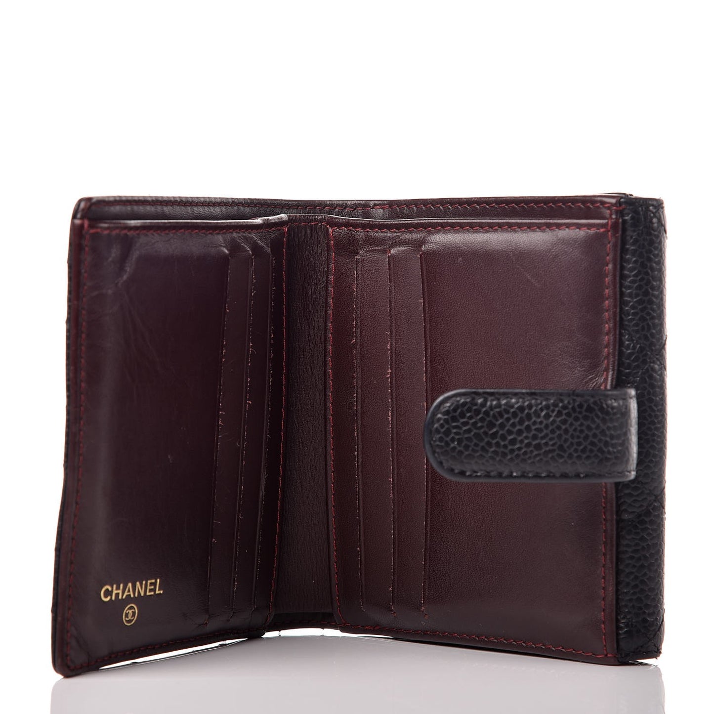 Caviar Quilted Compact French Flap Wallet Black