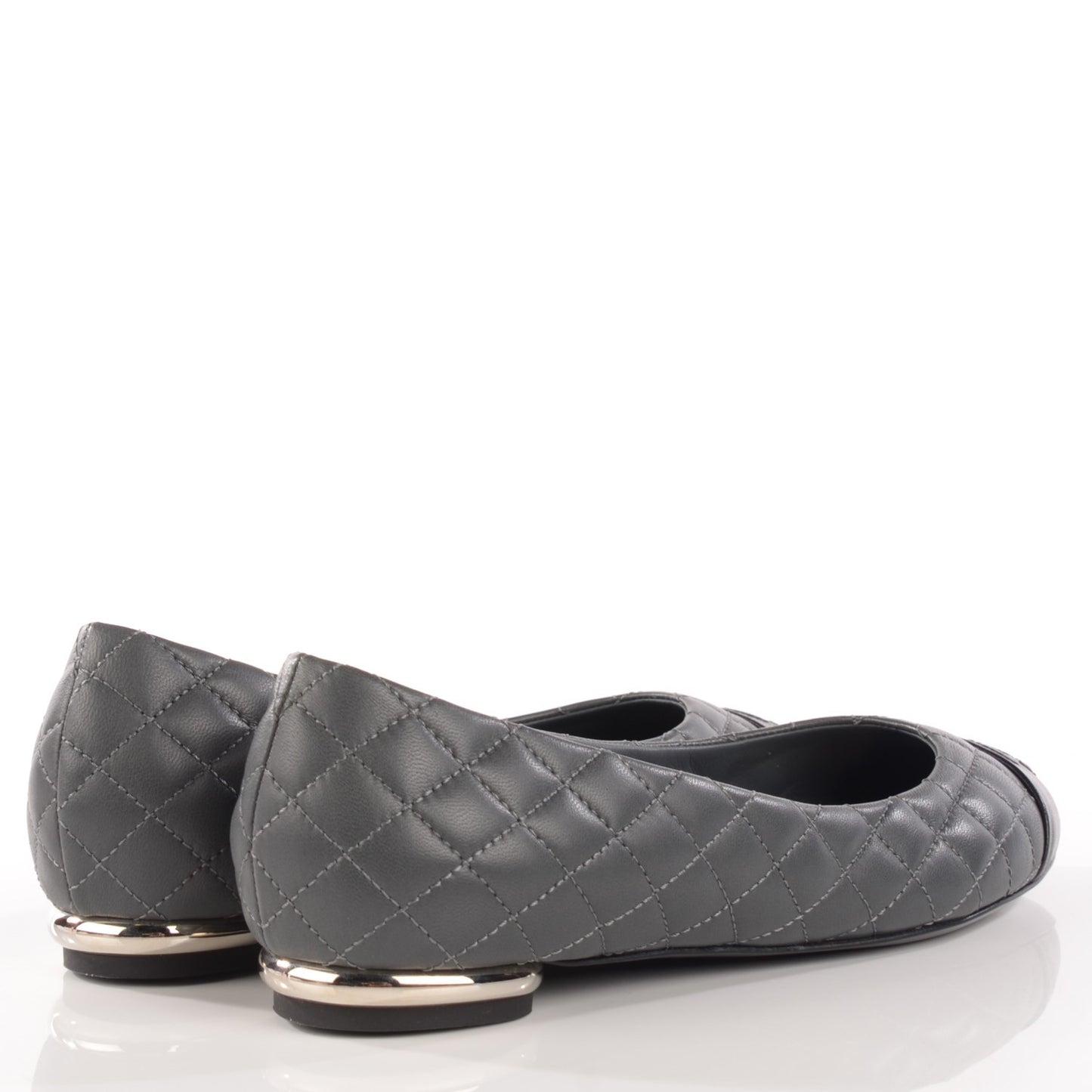 Lambskin Quilted Cap Toe Ballerina Flats 36 Charcoal Black