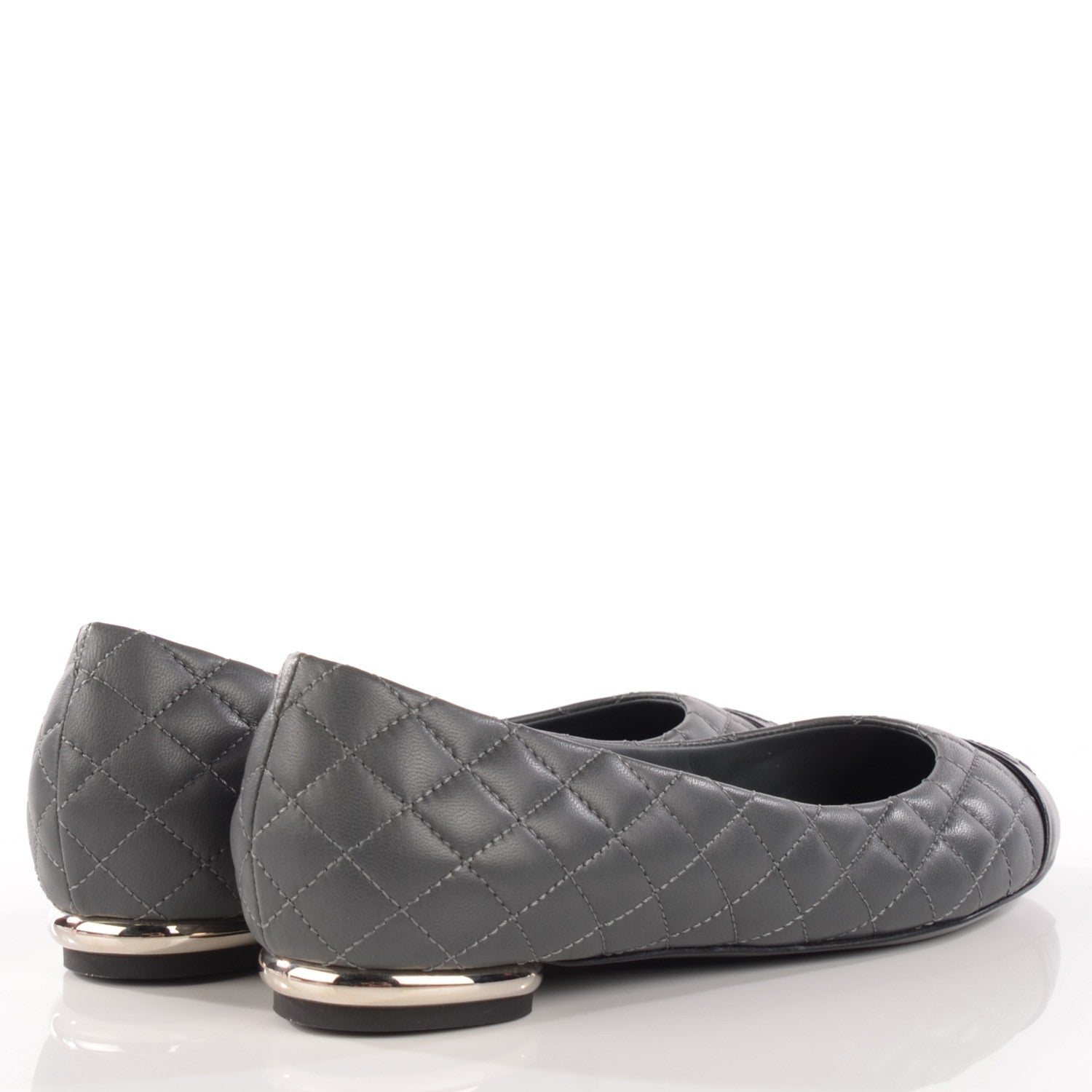 Chanel Lambskin Quilted Cap Toe Ballerina Flats 36 Charcoal Black 4 of 8