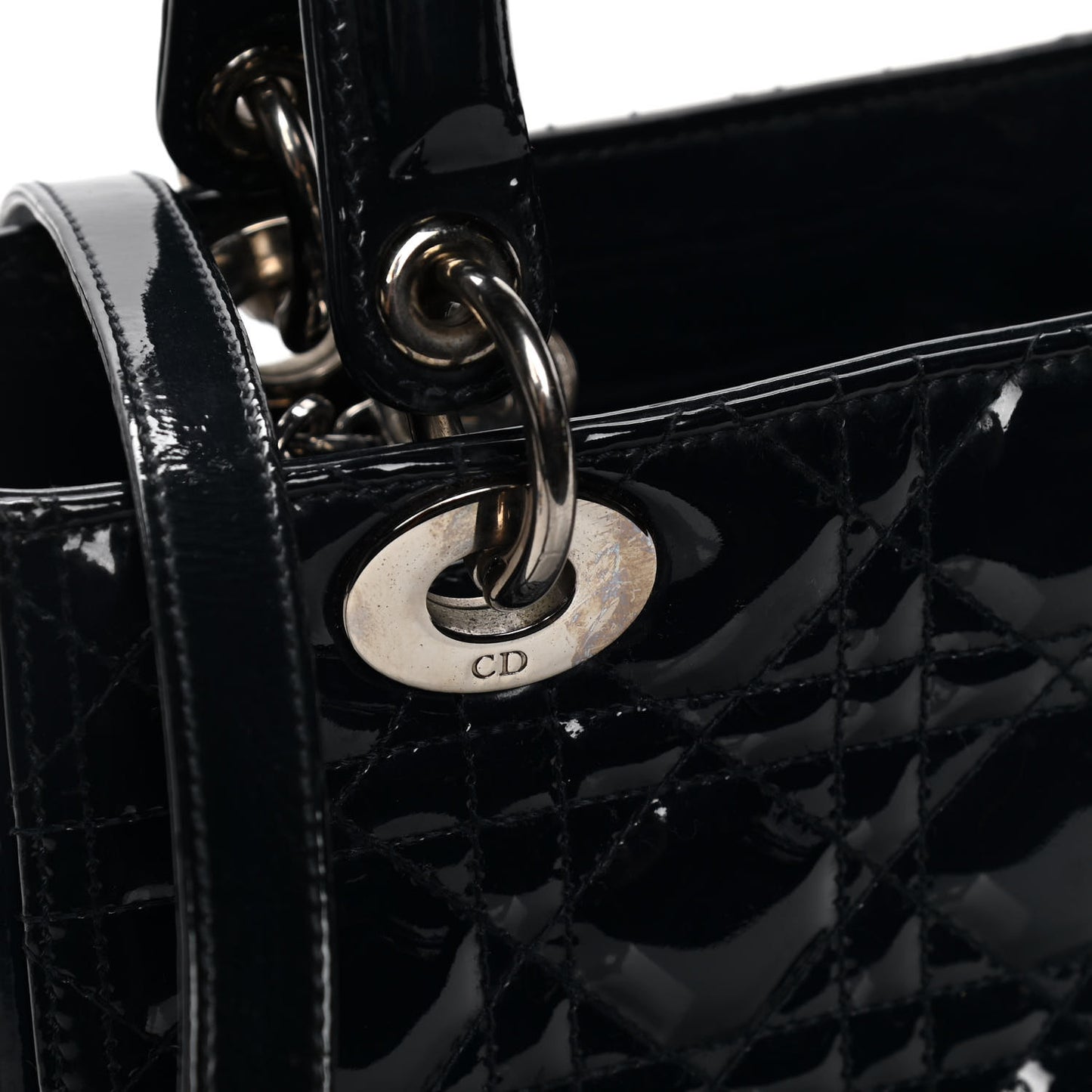 Patent Cannage Medium Lady Dior Navy Blue