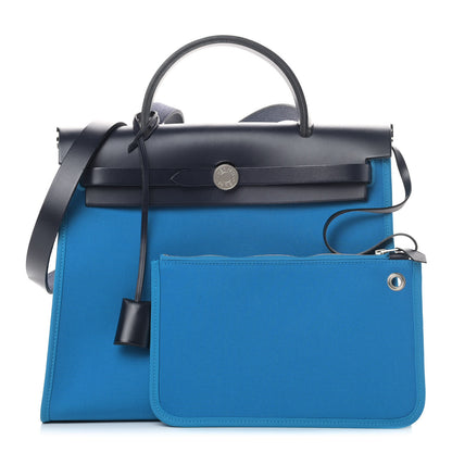 Hermes Vache Hunter Toile Herbag Zip 31 PM Bleu Zanzibar Bleu Indigo 1 of 11