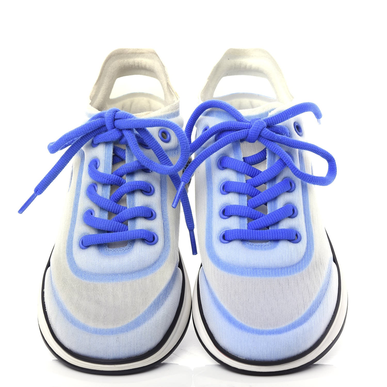 Chanel Calfskin Mesh Lycra Womens Logo Sneakers 37 White Blue 5 of 10