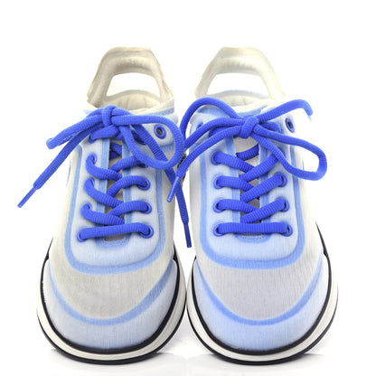 Chanel Calfskin Mesh Lycra Womens Logo Sneakers 37 White Blue 5 of 10