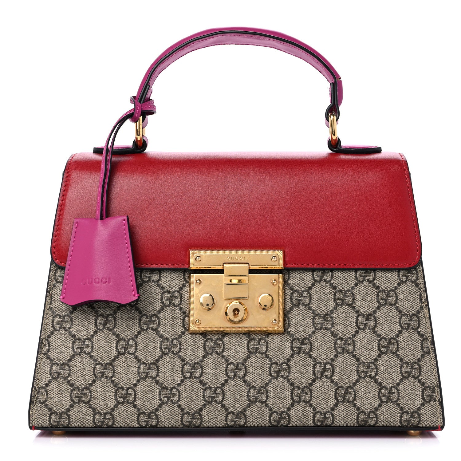 Gucci GG Supreme Monogram Calfskin Small Padlock Top Handle Bag Beige Hibiscus Red New Rosette 1 of 10