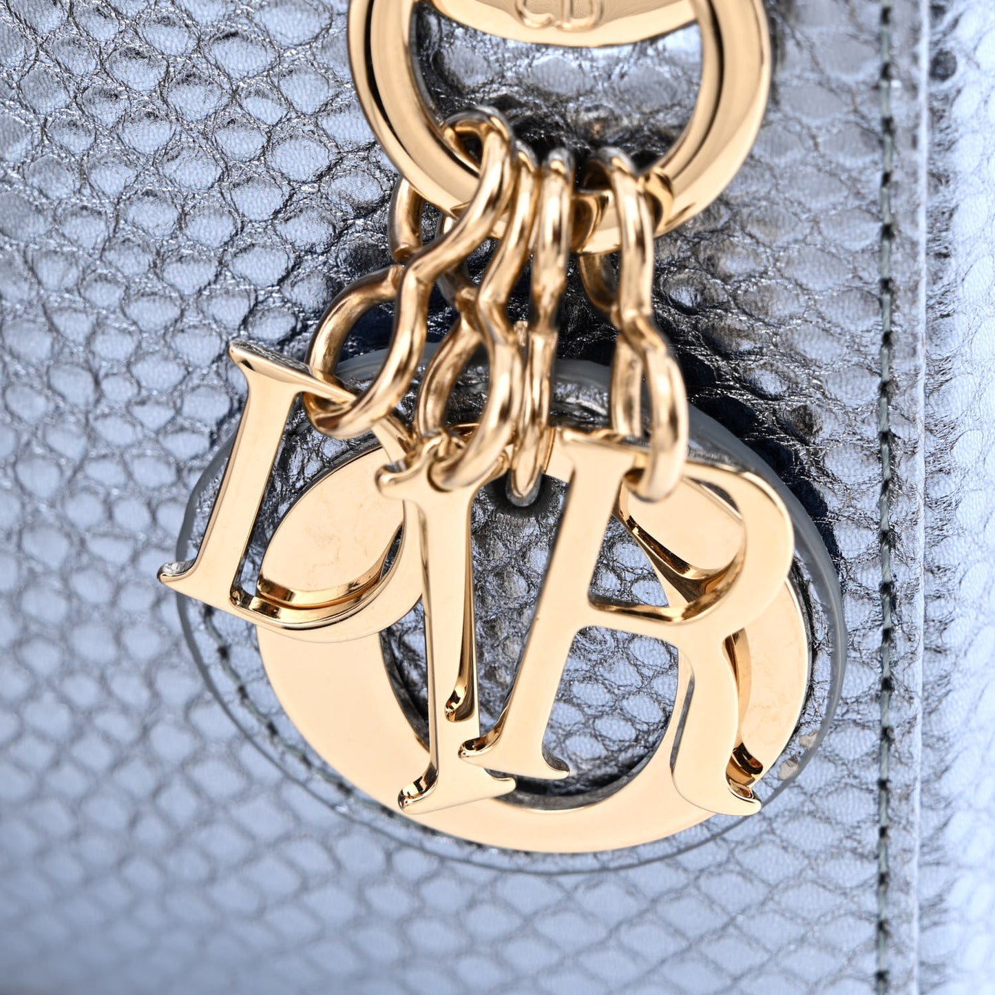 Metallic Karung Micro Lady Dior Light Blue