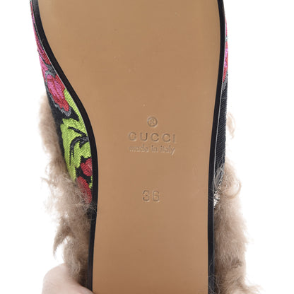 Gucci Brocade Fur Floral Womens Princetown Slippers 36 Black Anthracite 6 of 8