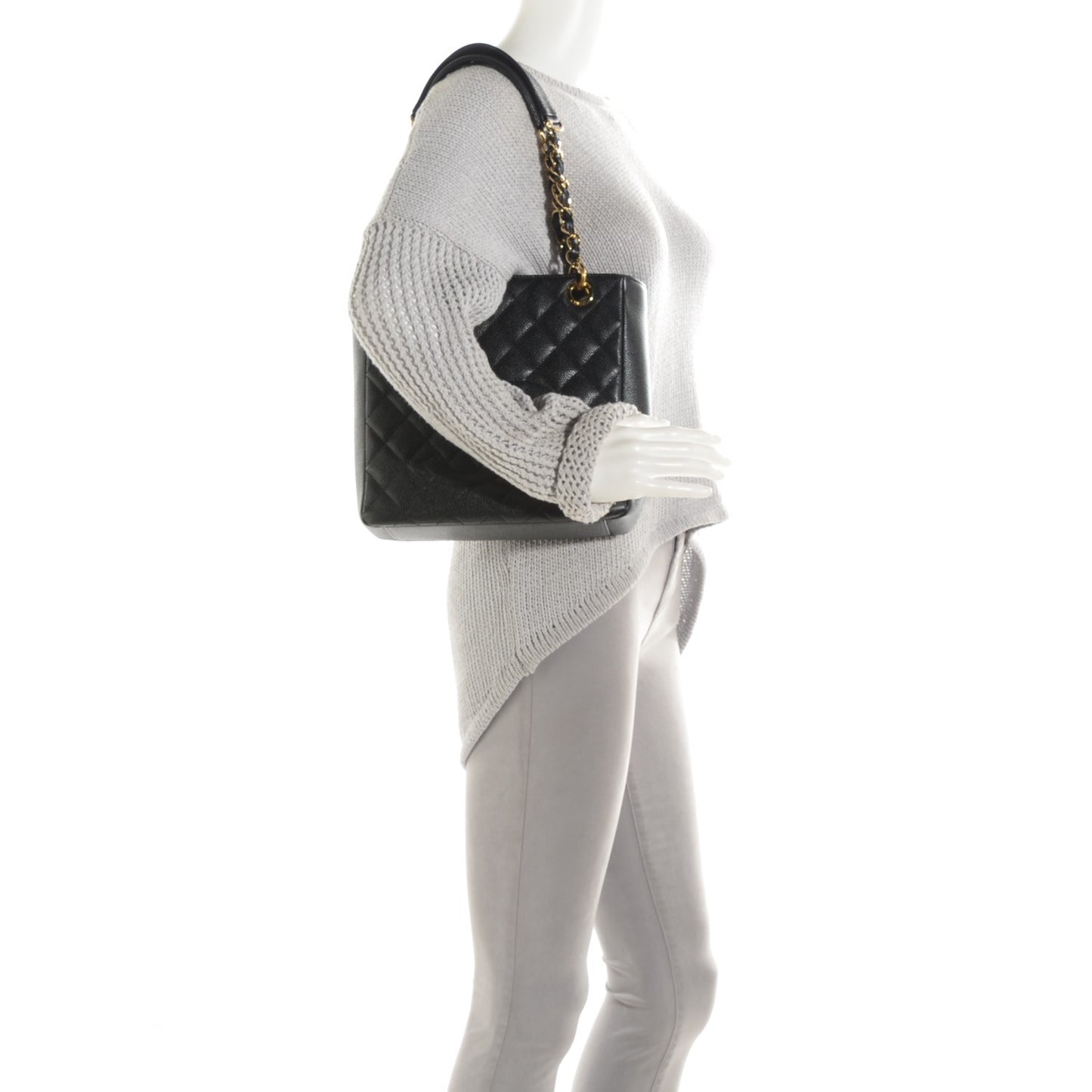 Caviar Quilted Petit Shopping Tote PST Black