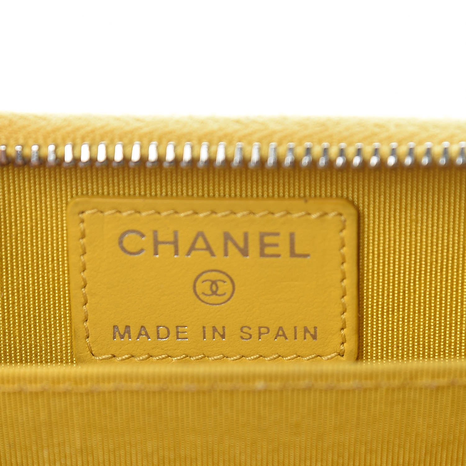 Chanel Caviar Chevron Quilted Zip Coin Purse Yellow 7 of 10