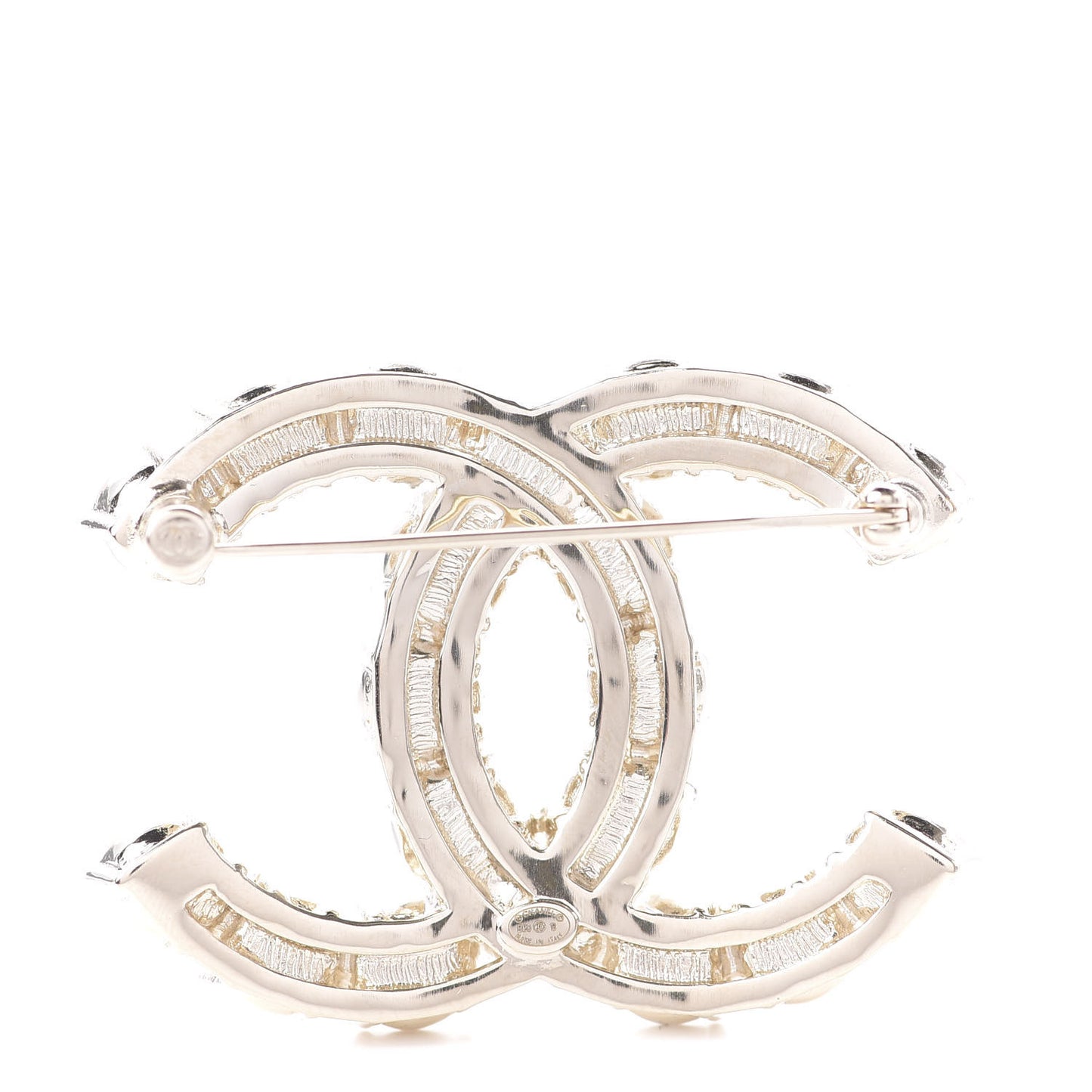 Crystal Pearl CC Dazzling Domino Brooch Gold Black